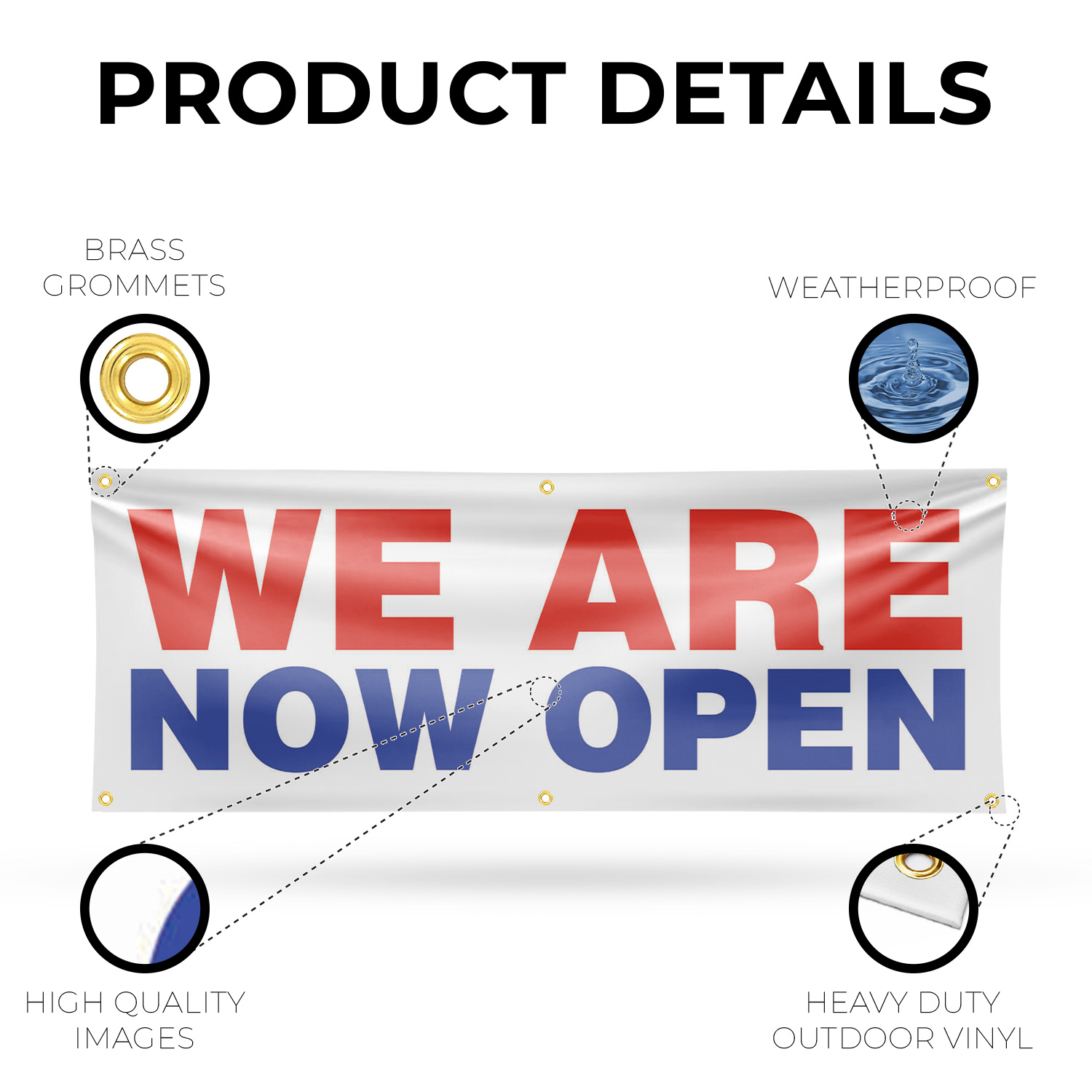 We Are Now Open Vinyl Banner Schild mit Metallösen strapazierfähig einseitig - Bild 14 von 21