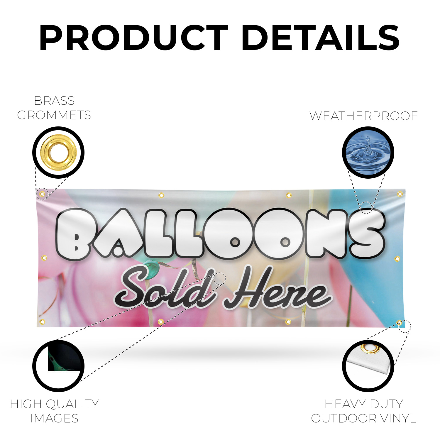 Balloons Sold Here Vinyl Banner Sign with Metal Grommets Heavy-Duty - Picture 19 of 21