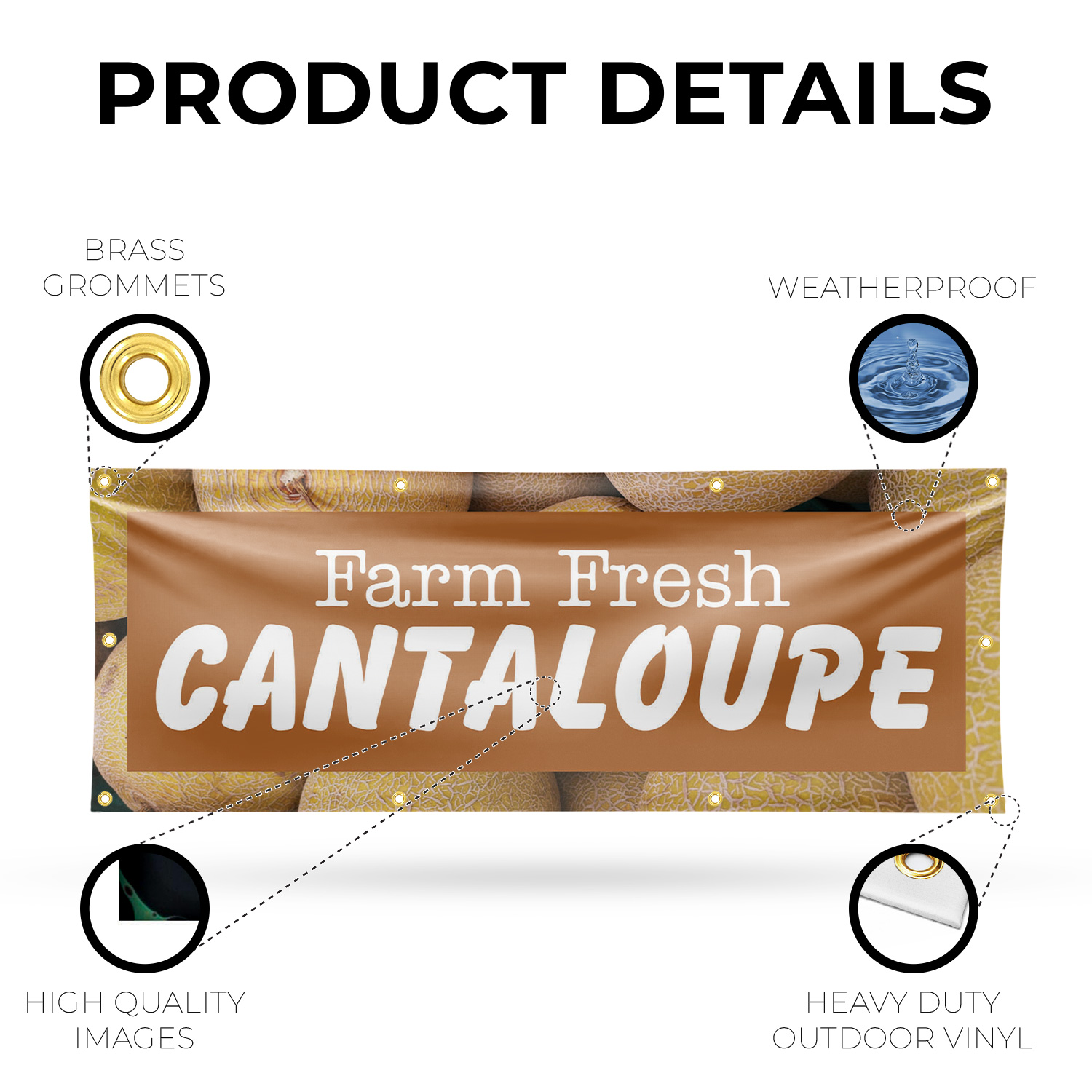 Farm Fresh Cantaloupe Vinyl Banner Sign with Metal Grommets Heavy-Duty - Picture 19 of 21