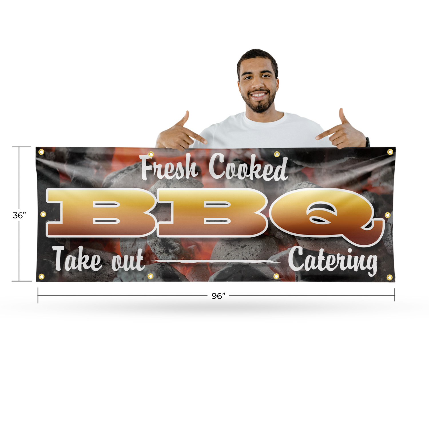 Fresh Cooked BBQ Take Out Catering Vinyl Banner Sign with Metal Grommets - Picture 18 of 21