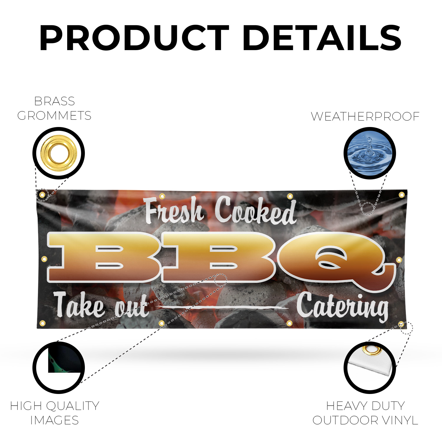 Fresh Cooked BBQ Take Out Catering Vinyl Banner Sign with Metal Grommets - Picture 19 of 21