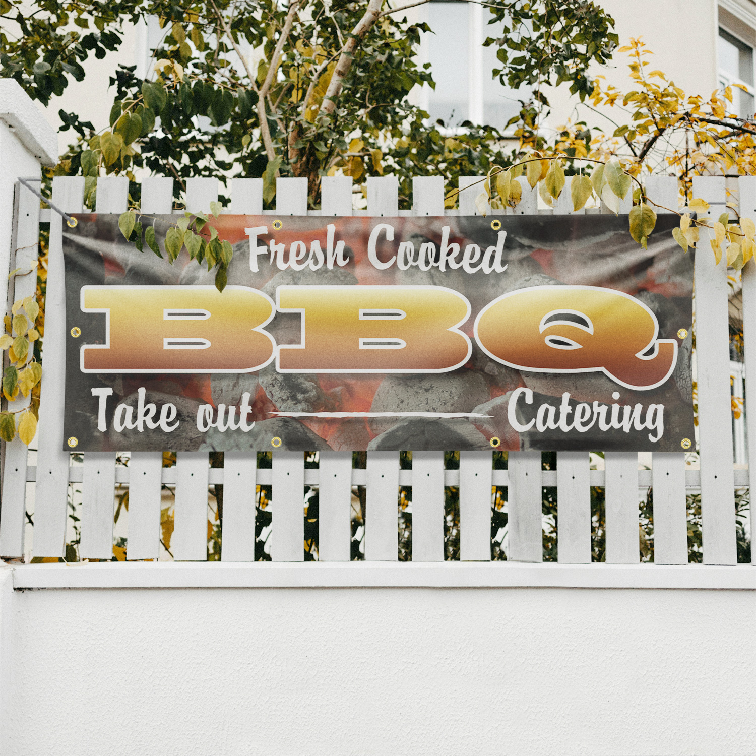 Fresh Cooked BBQ Take Out Catering Vinyl Banner Sign with Metal Grommets - Picture 20 of 21