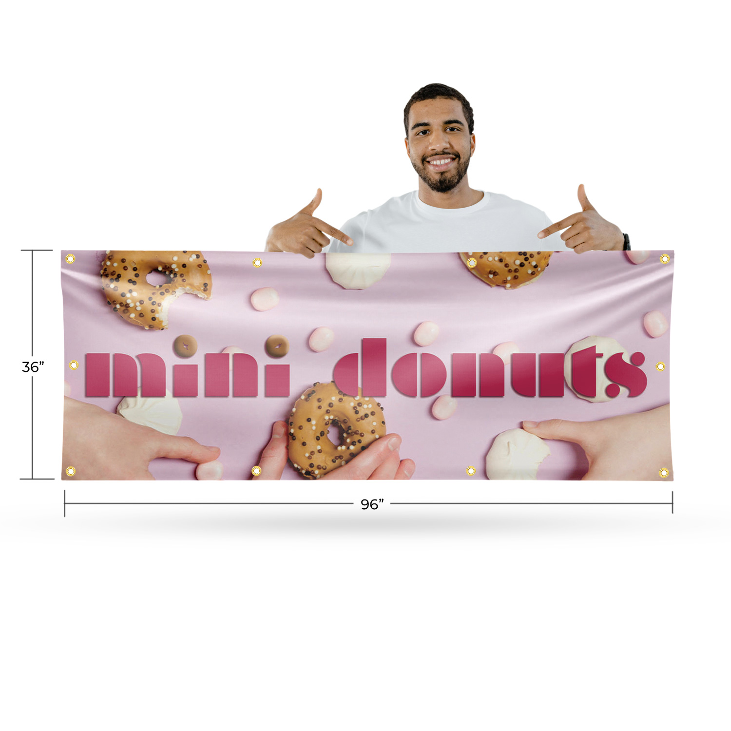 Mini Donuts 13 oz Vinyl Banner Sign with Metal Grommets Heavy-Duty Single-Sided - Picture 13 of 21