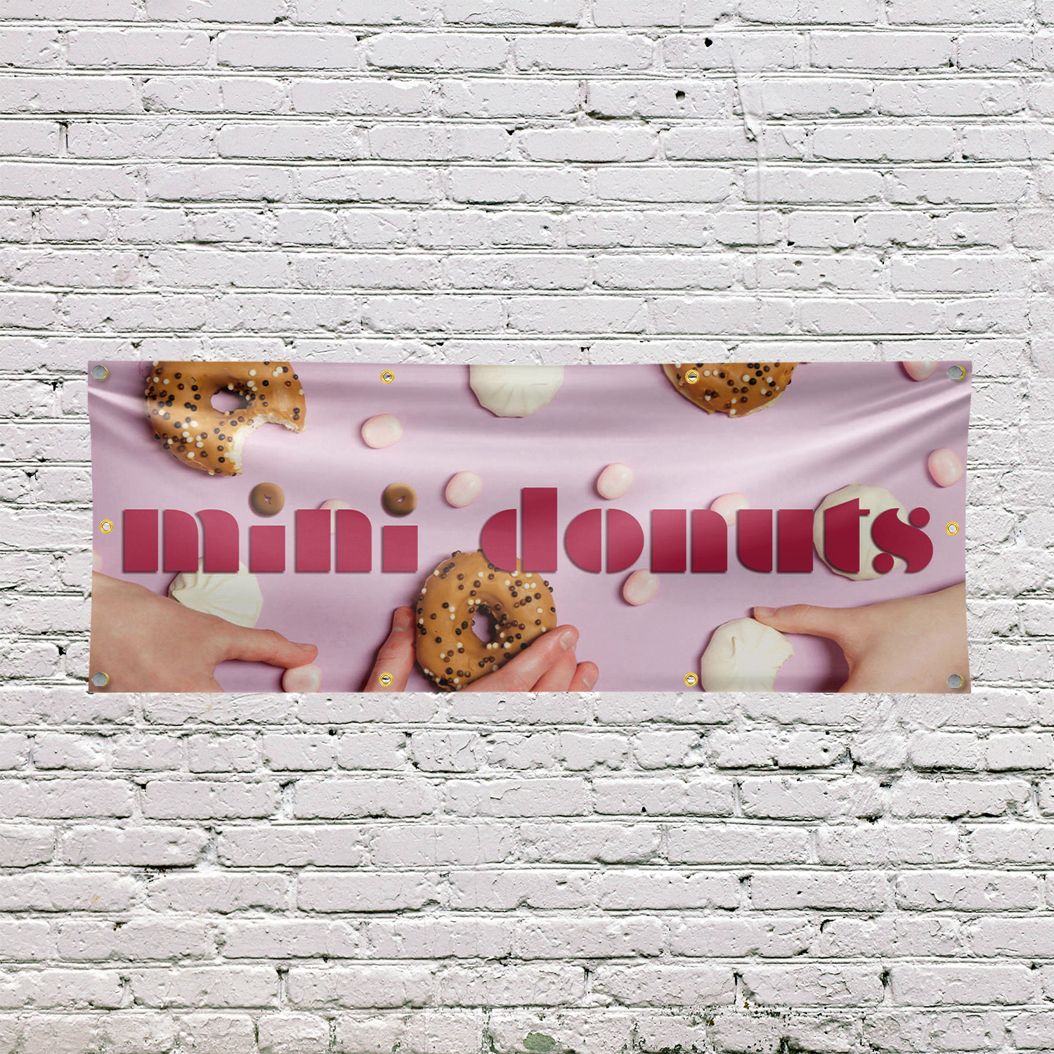Mini Donuts 13 oz Vinyl Banner Sign with Metal Grommets Heavy-Duty Single-Sided - Picture 16 of 21