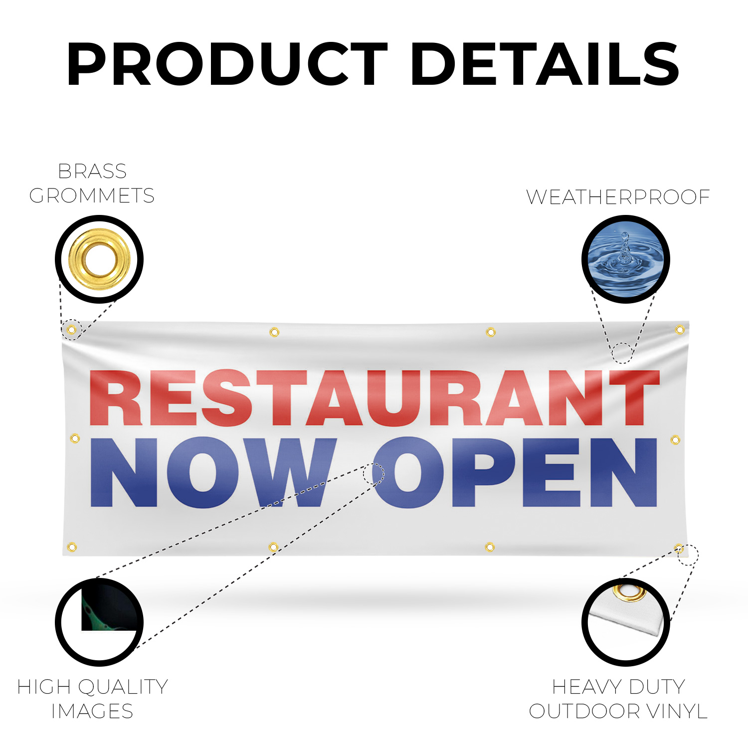 Restaurant Now Open Vinyl Banner Sign with Metal Grommets Heavy-Duty - Picture 19 of 21