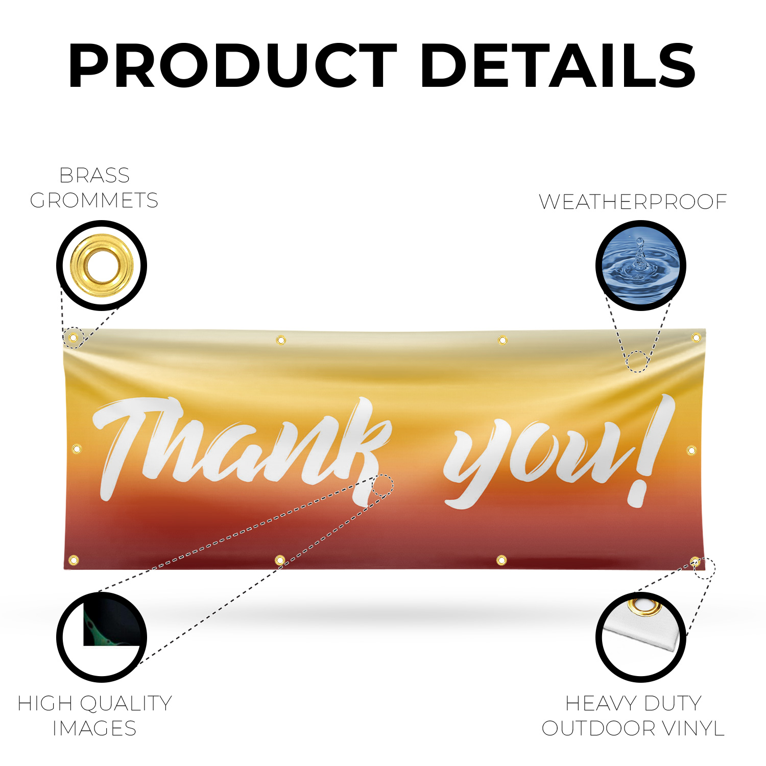 Thank You 13 oz Vinyl Banner Sign with Metal Grommets Heavy-Duty Single-Sided - Picture 14 of 21