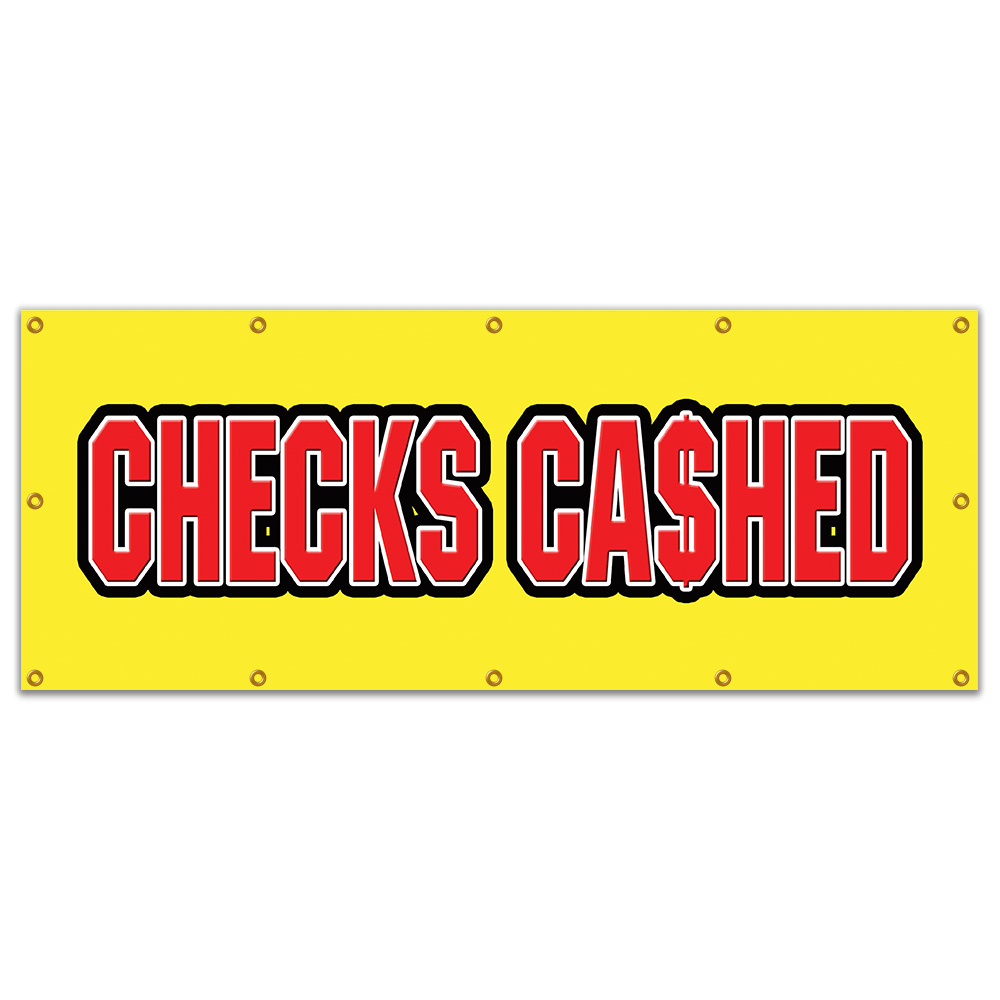 CHECKS CASHED BANNER SIGN cashing cash advance fast check paycheck advance - Foto 8 di 9