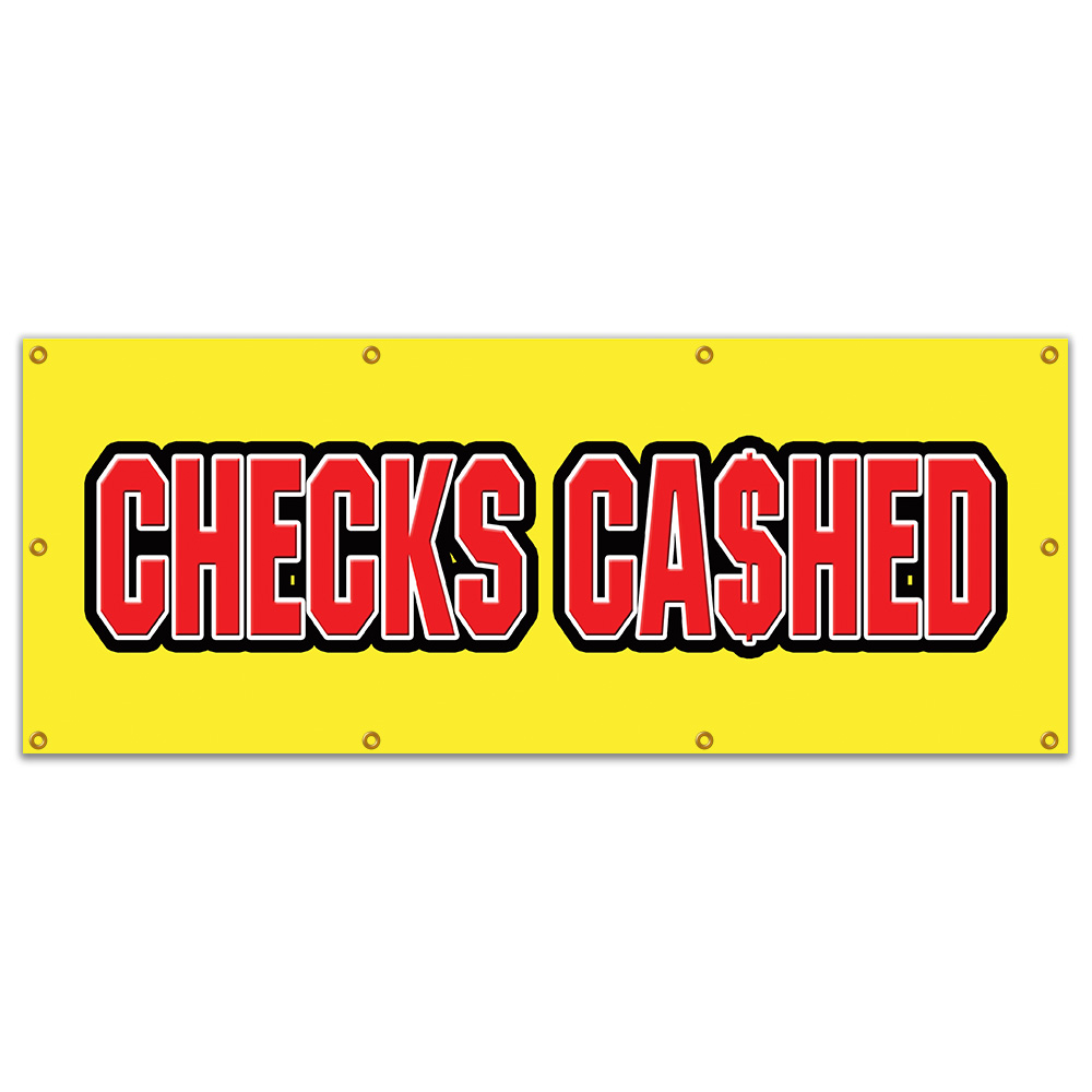 CHECKS CASHED BANNER SIGN cashing cash advance fast check paycheck advance - Foto 6 di 9