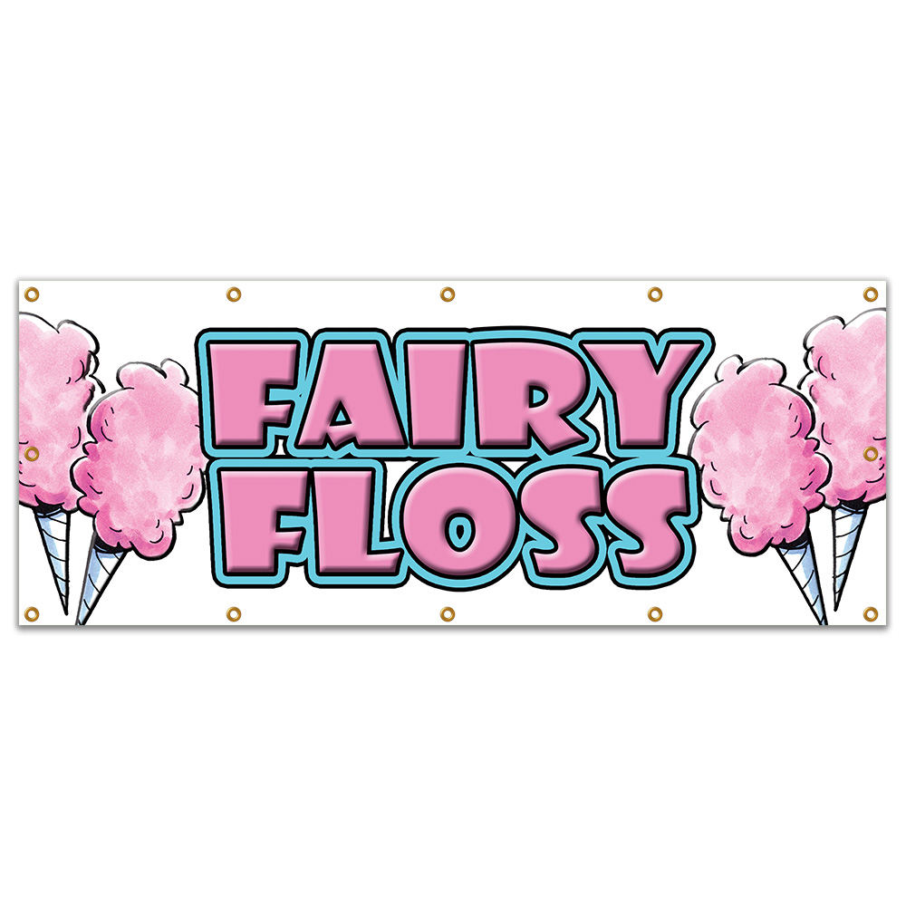 Fairy Floss Banner Heavy Duty 13 Oz Vinyl with Grommets Single Sided - Picture 10 of 11