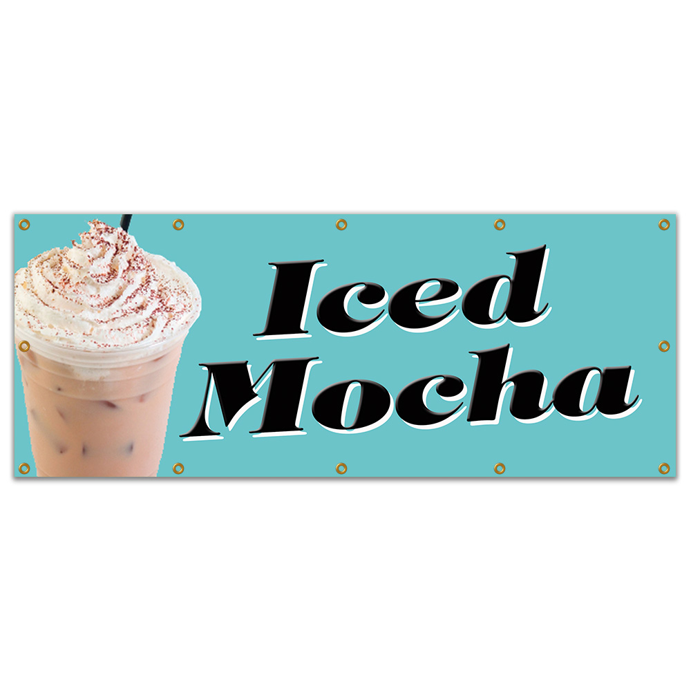 ICED MOCHA BANNER SIGN coffee signs cold stand drink latte ice cafe java joe - Bild 9 von 10