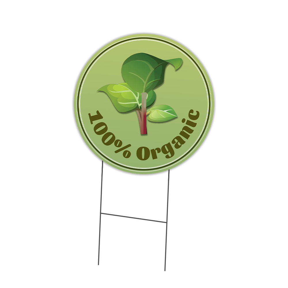 Farmer&rsquo;s Market 100% Organic Circle Yard Sign, Rigid Plastic Or Decal