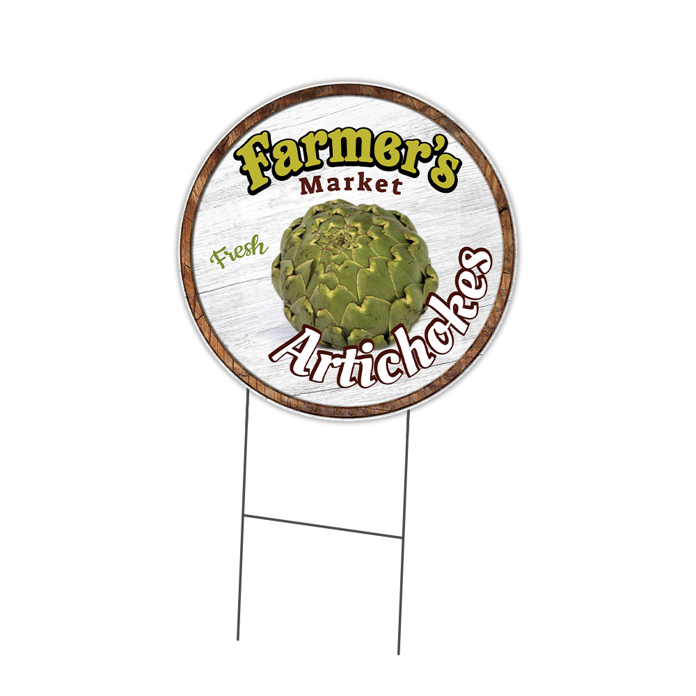 Farmer&rsquo;s Market Artichokes Circle Yard Sign, Rigid Plastic Or Decal
