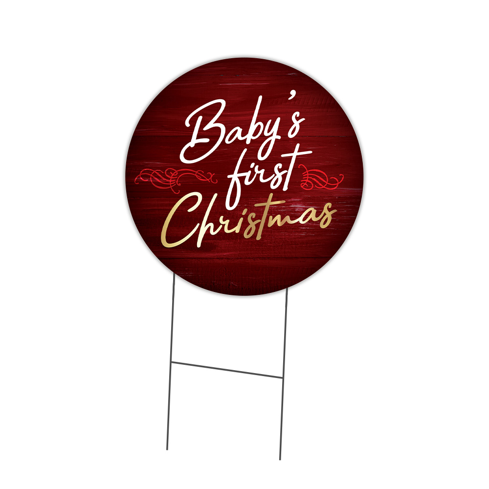 SignMission Baby&rsquo;s First Christmas Circle Yard Sign, Rigid Plastic Or Decal