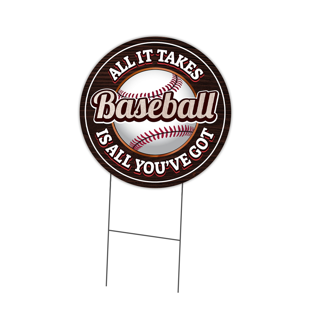 SignMission Baseball Corrugated Plastic Circle Yard Sign, Rigid Plastic Or Decal