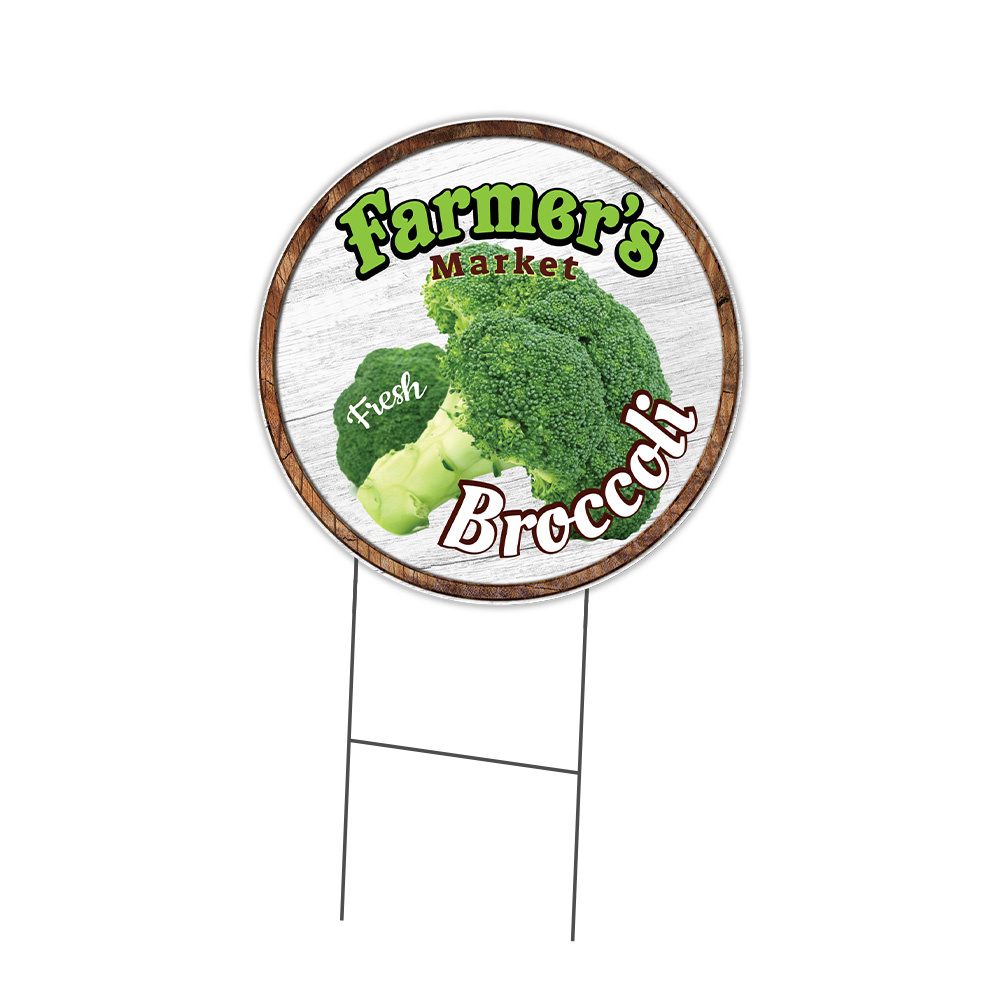 Farmer's Market Broccoli Circle Yard Sign, Rigid Plastic Or Decal - Picture 1 of 4