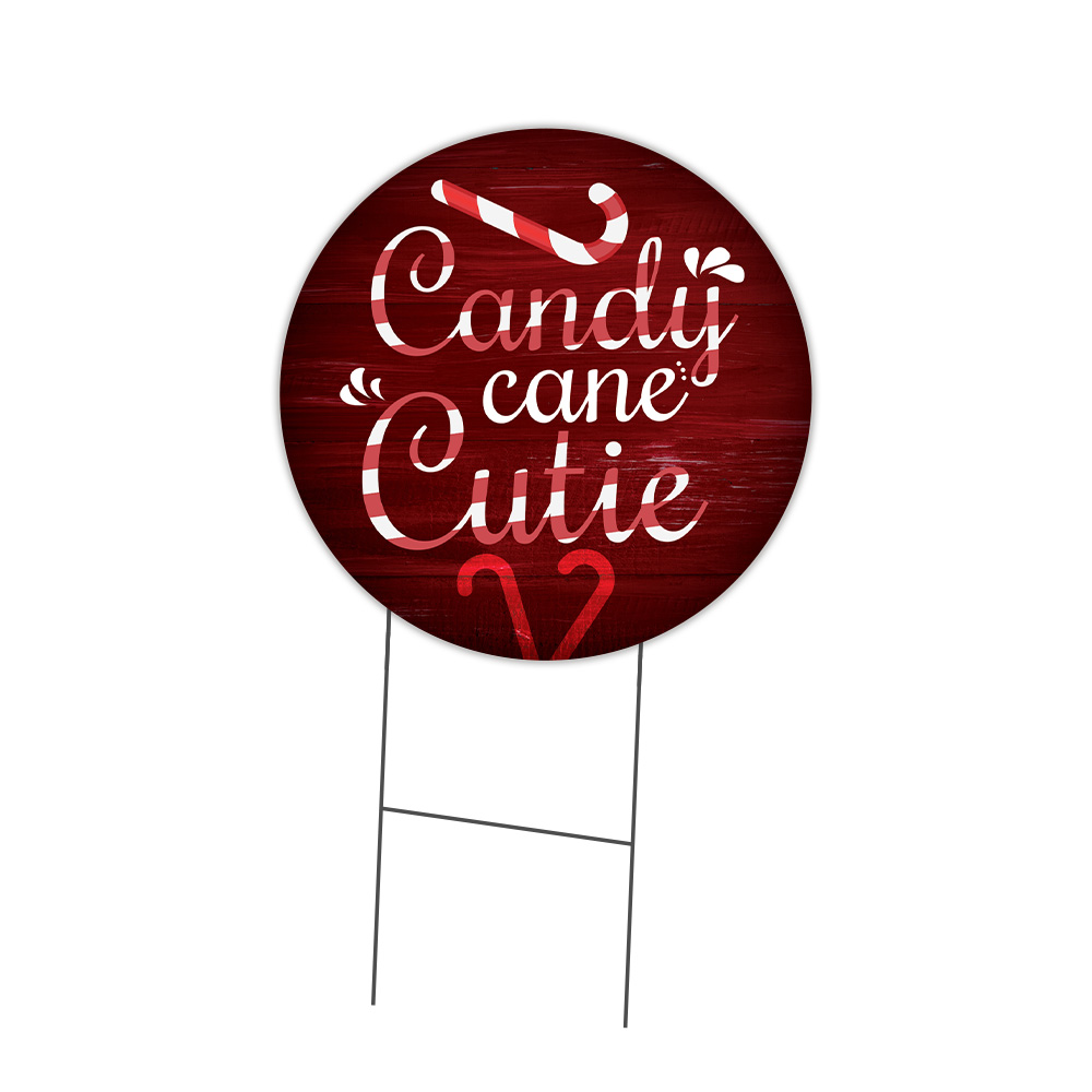 SignMission Candy Cane Cutie Circle Yard Sign, Rigid Plastic Or Decal