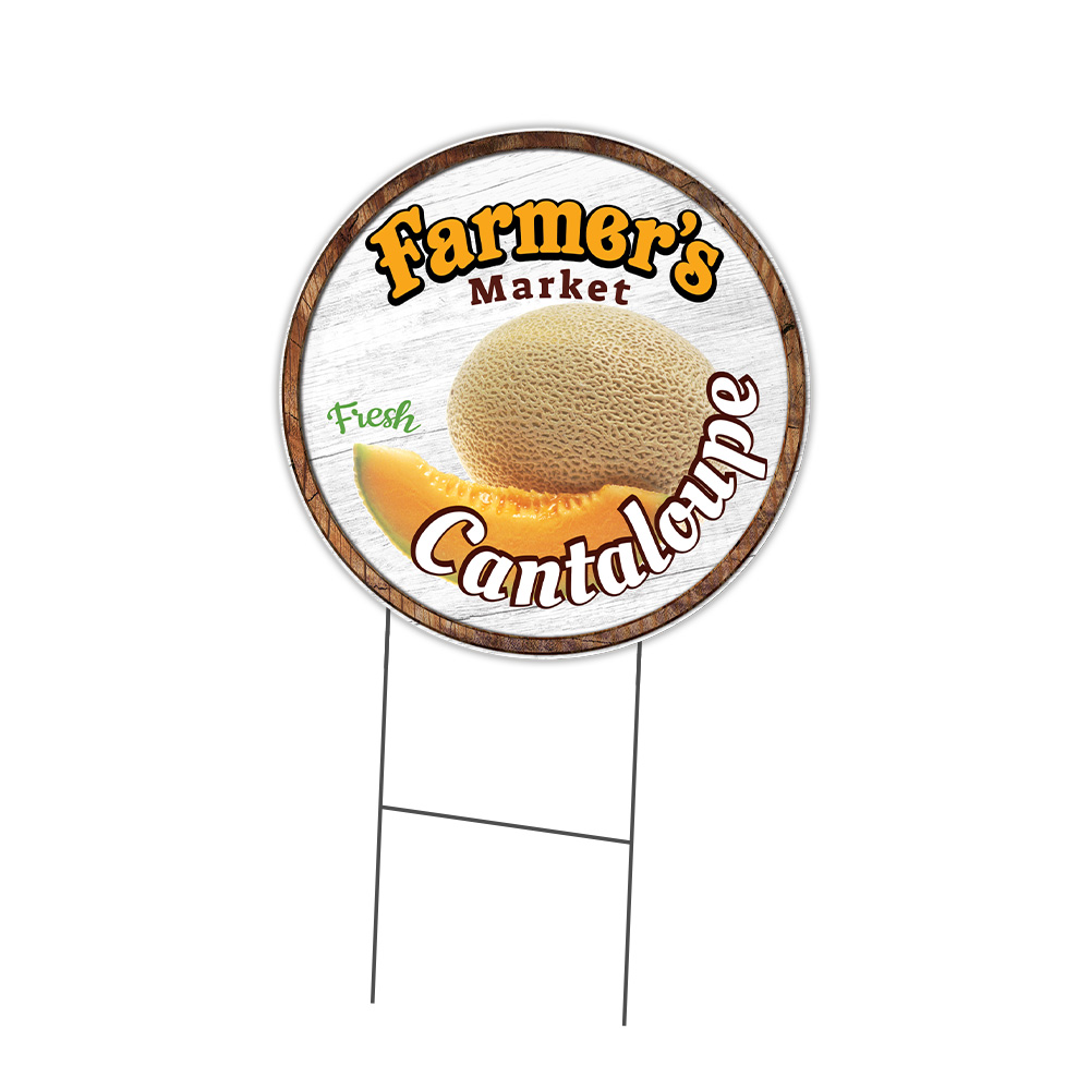 Farmer&rsquo;s Market Cantaloupe Circle Yard Sign, Rigid Plastic Or Decal