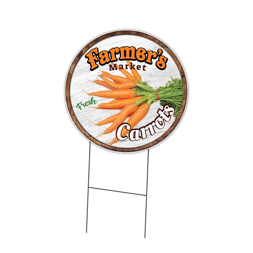 Farmer&rsquo;s Market Carrots Circle Yard Sign, Rigid Plastic Or Decal