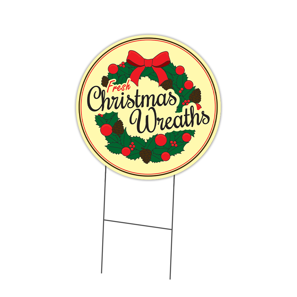 SignMission Christmas Wreaths Circle Yard Sign, Rigid Plastic Or Decal