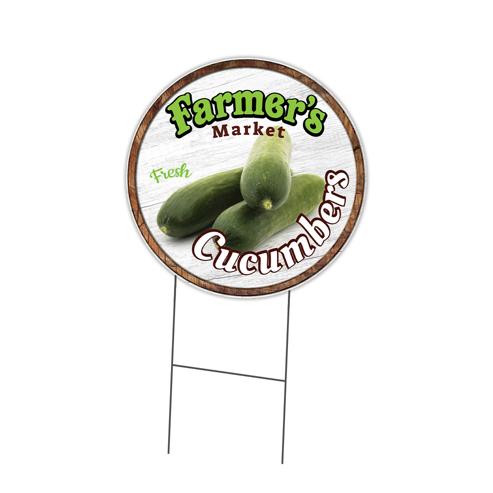 Farmer&rsquo;s Market Cucumbers Circle Yard Sign, Rigid Plastic Or Decal