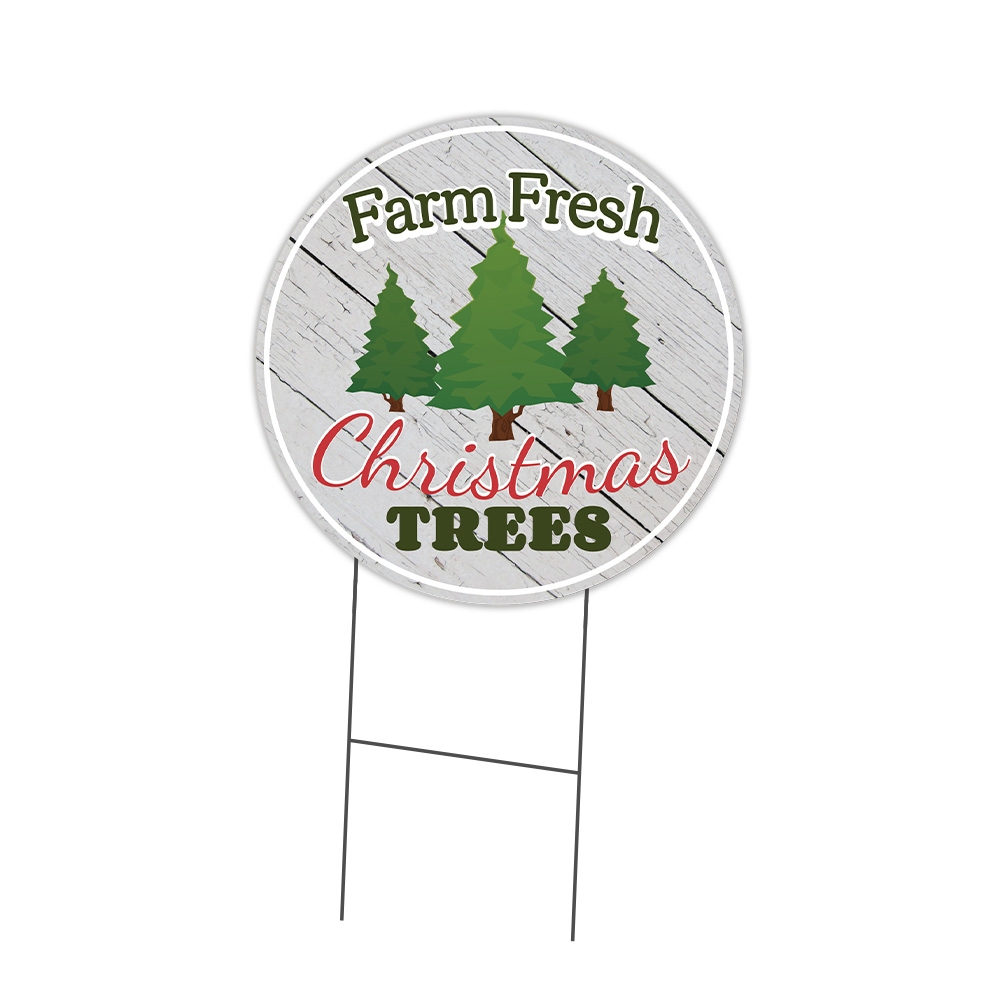 SignMission Farm Fresh Trees Circle Yard Sign, Rigid Plastic Or Decal