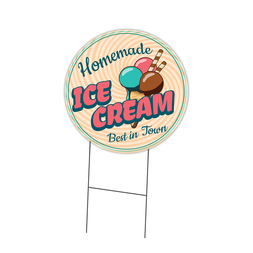 Farmer&rsquo;s Market Homemade Ice Cream Circle Yard Sign, Rigid Plastic Or Decal