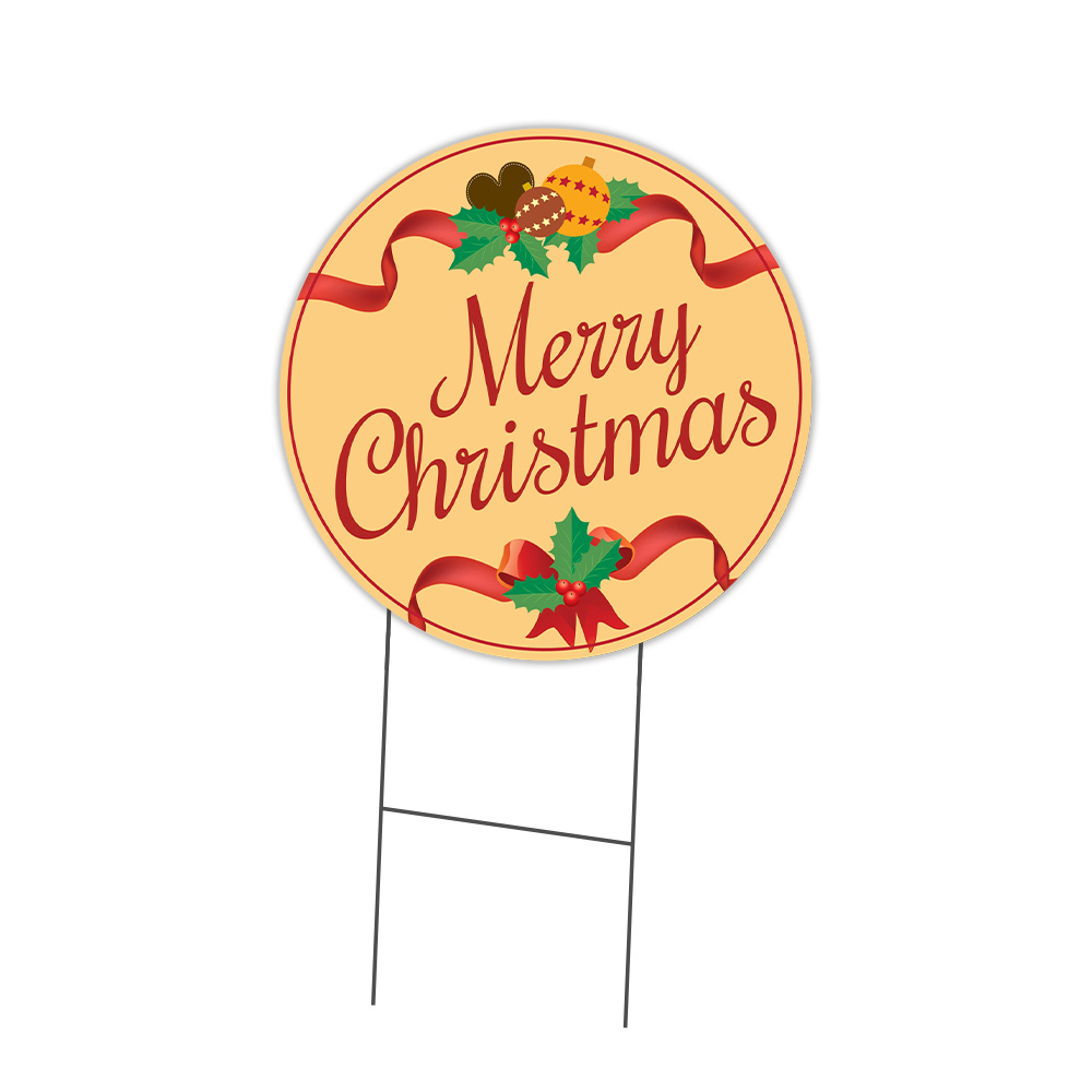 SignMission Merry Christmas Circle Yard Sign, Rigid Plastic Or Decal