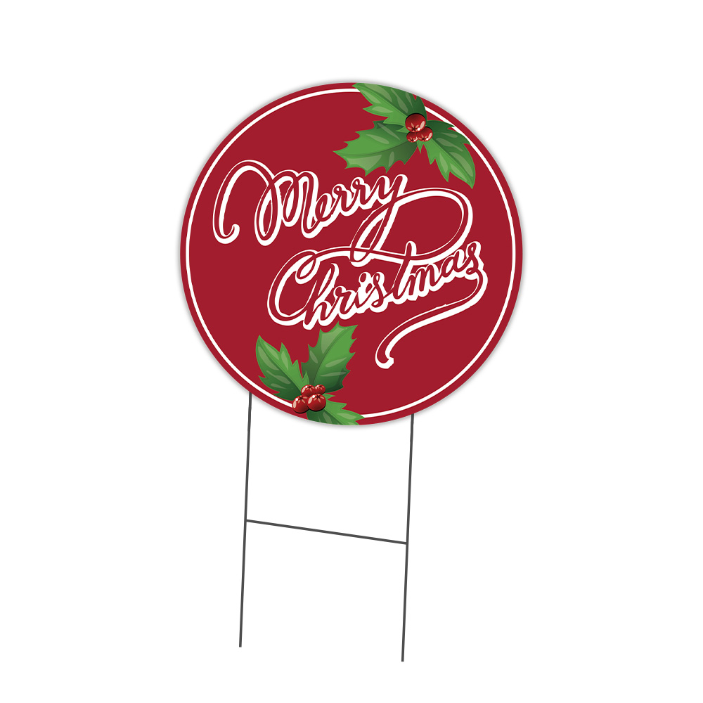 SignMission Merry Christmas 2 Circle Yard Sign, Rigid Plastic Or Decal