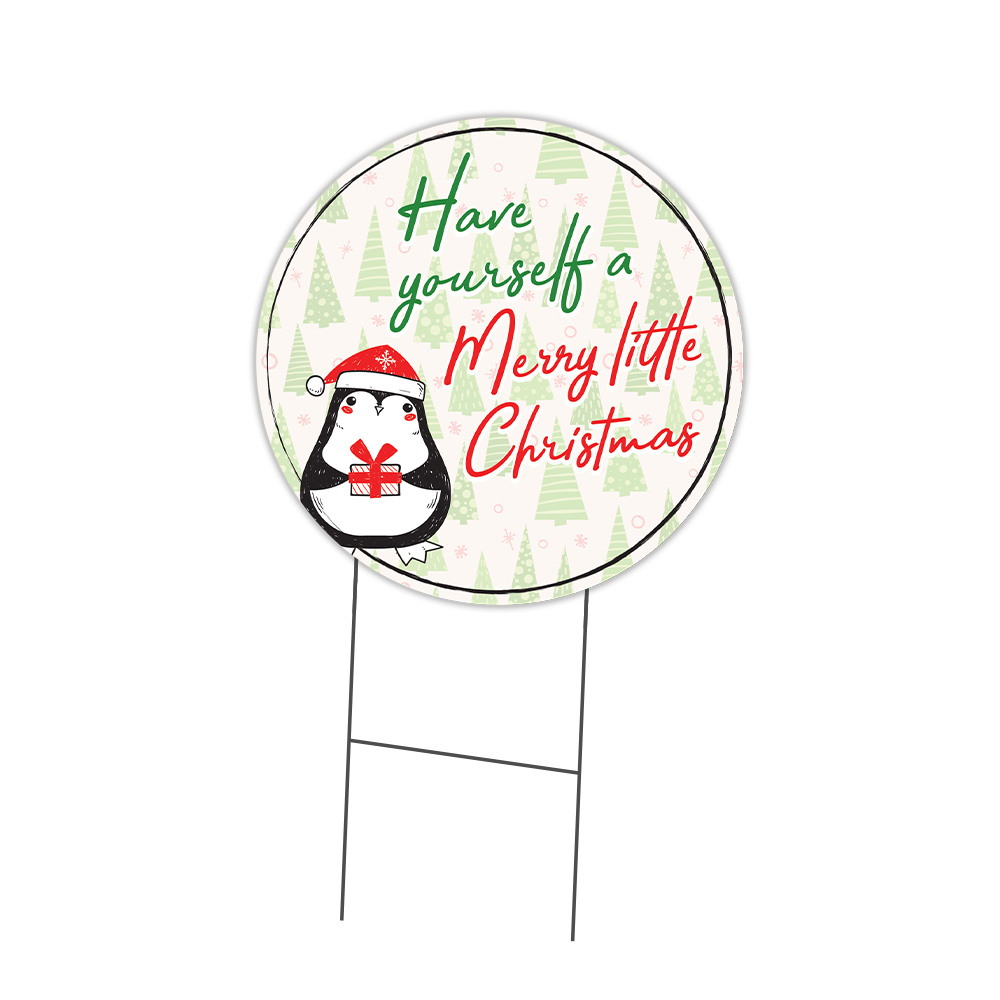 SignMission Merry Little Christmas Circle Yard Sign, Rigid Plastic Or Decal