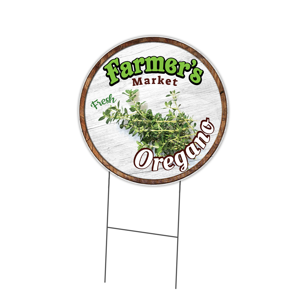Farmer&rsquo;s Market Oregano Circle Yard Sign, Rigid Plastic Or Decal