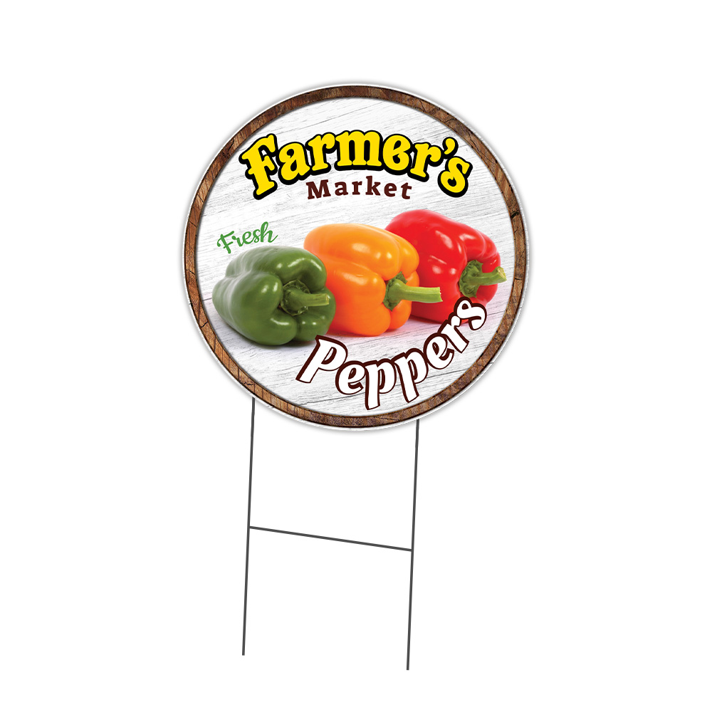 Farmer’s Market Peppers Circle Yard Sign, Rigid Plastic Or Decal