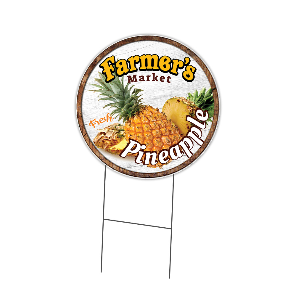 Farmer’s Market Pineapple Circle Yard Sign, Rigid Plastic Or Decal