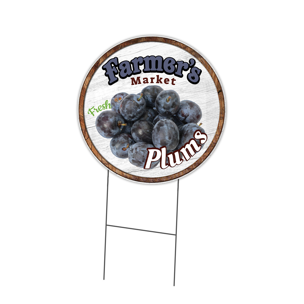 Farmer&rsquo;s Market Plums Circle Yard Sign, Rigid Plastic Or Decal