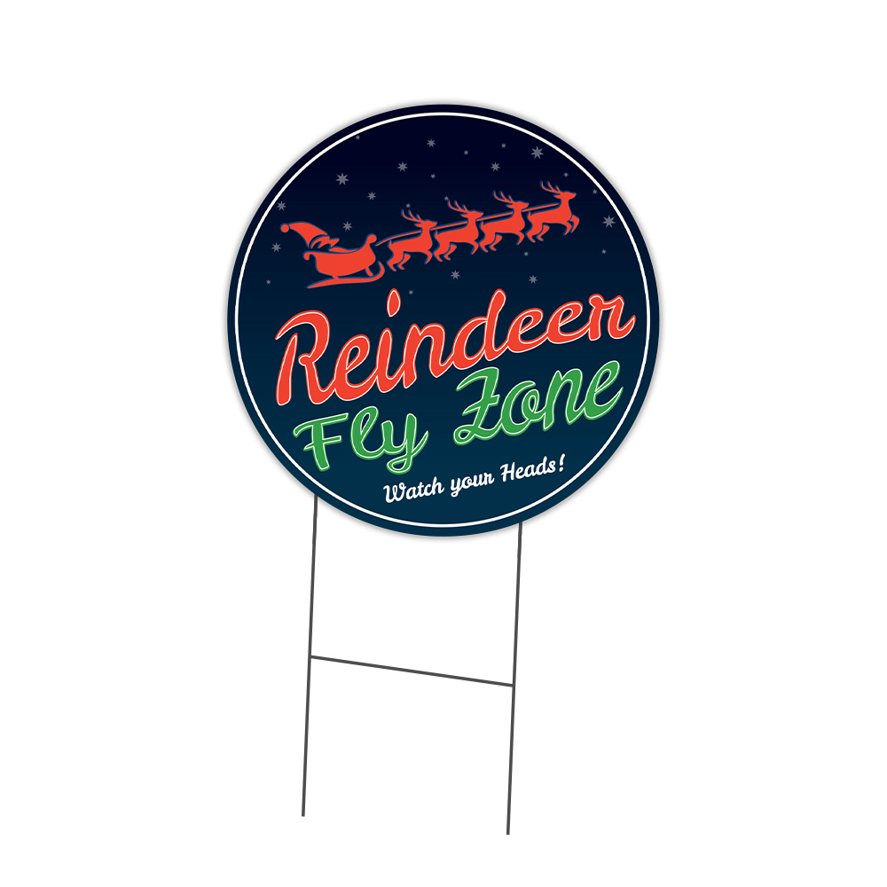 SignMission Reindeer Fly Zone Circle Yard Sign, Rigid Plastic Or Decal