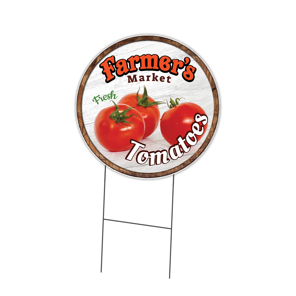 Farmer&rsquo;s Market Tomatoes Circle Yard Sign, Rigid Plastic Or Decal