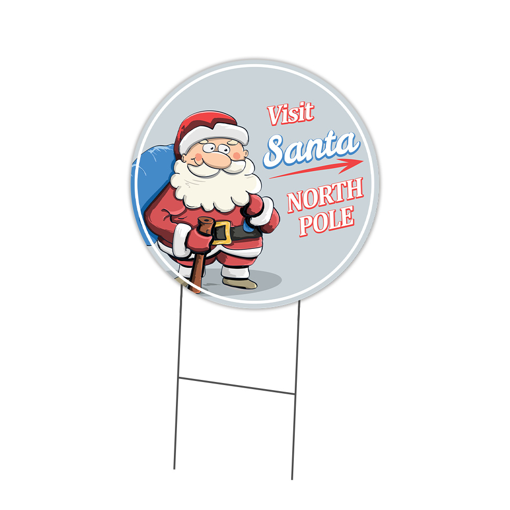 SignMission Visit Santa Circle Yard Sign, Rigid Plastic Or Decal
