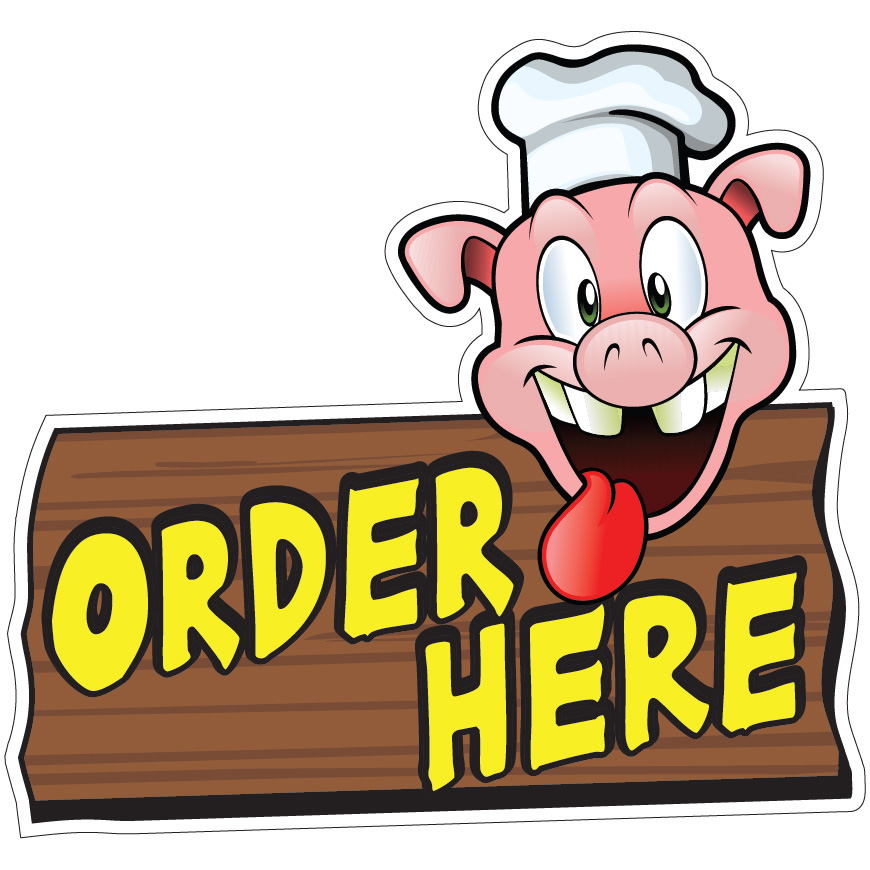 Order Here Pig Sign Decal Concession Stand Food Truck Sticker