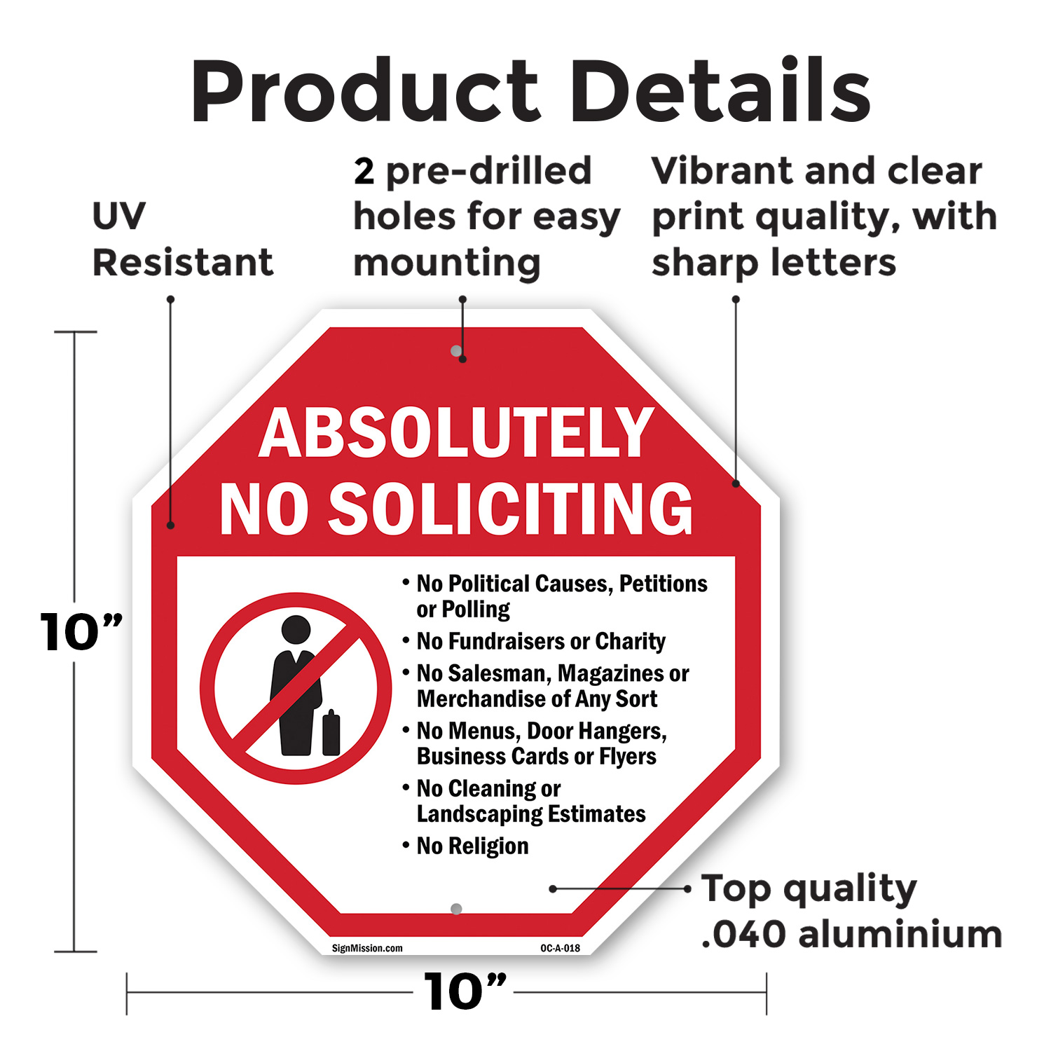 Absolutely No Soliciting No Poli Octagon Sign Weather Resistant Made in ...