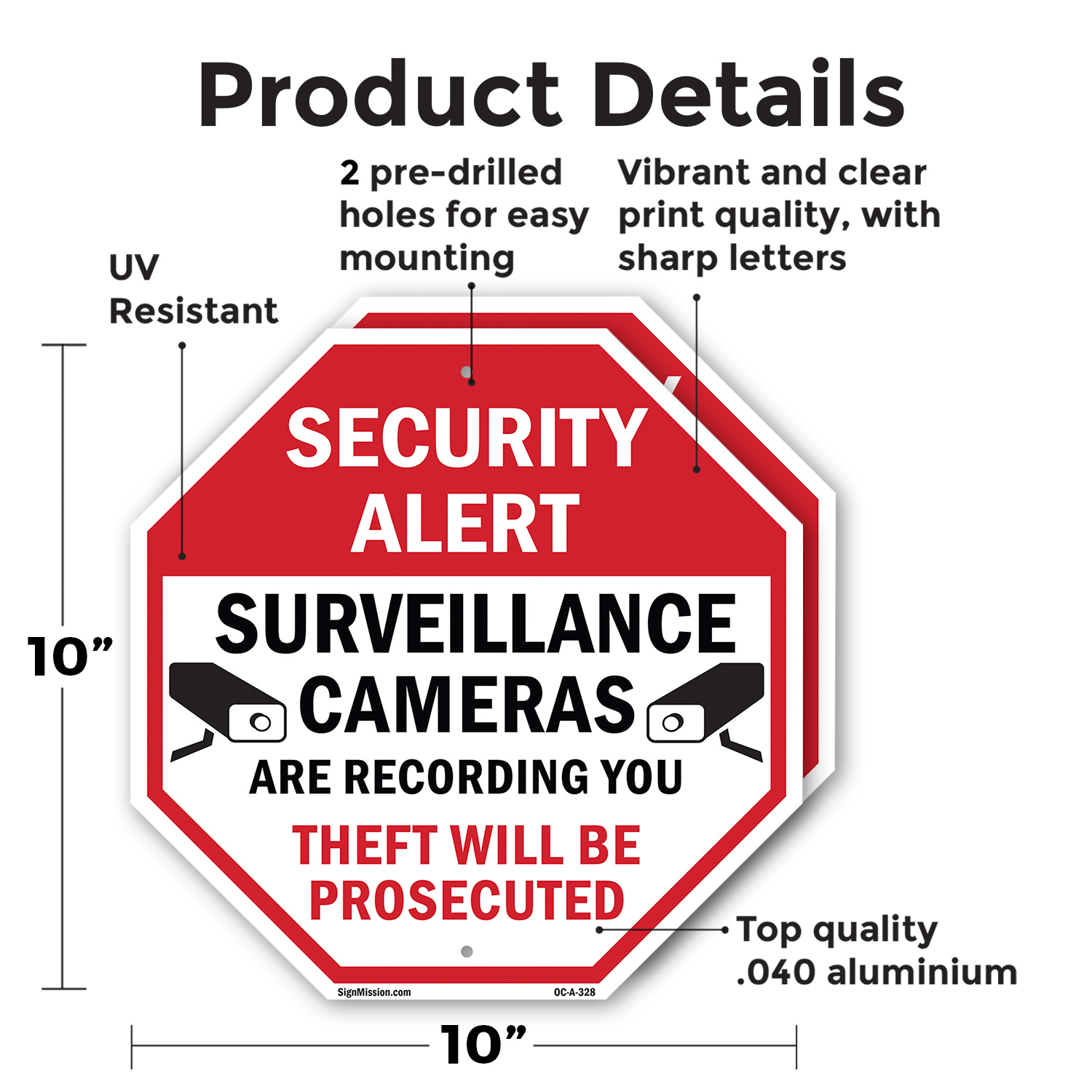 Security Alert Surveillance Camer Octagon Sign Weather Resistant Made in the USA - Picture 48 of 64