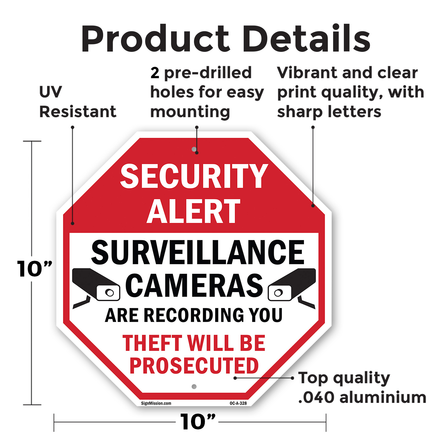 Security Alert Surveillance Camer Octagon Sign Weather Resistant Made in the USA - Picture 37 of 64