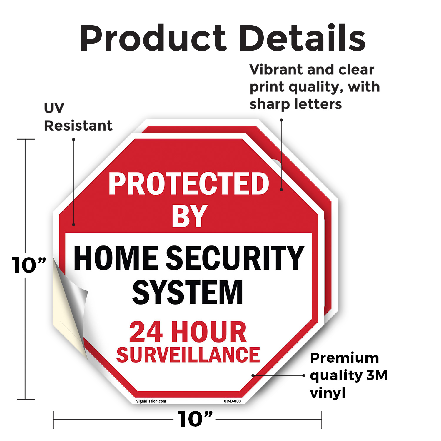 Protected By Home Security System Octagon Sign Weather Resistant Made in the USA - Picture 3 of 64
