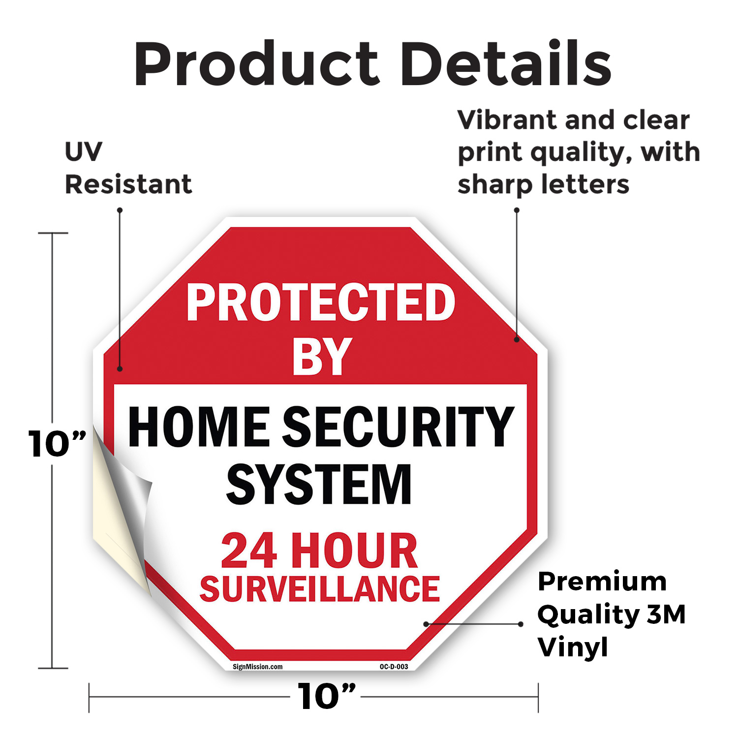 Protected By Home Security System Octagon Sign Weather Resistant Made in the USA - Picture 33 of 64