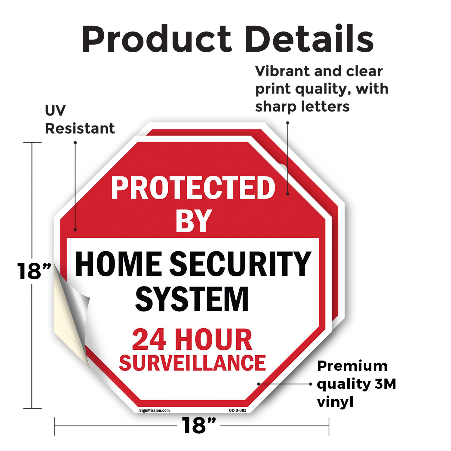 Protected By Home Security System Octagon Sign Weather Resistant Made in the USA - Picture 8 of 64