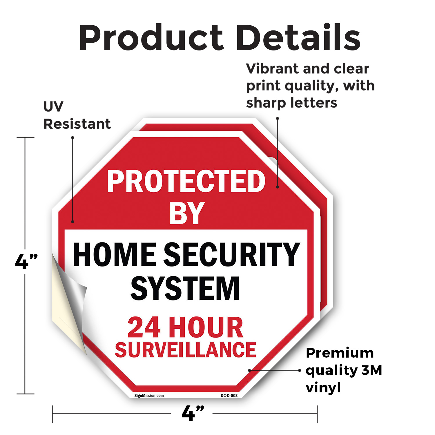 Protected By Home Security System Octagon Sign Weather Resistant Made in the USA - Picture 13 of 64