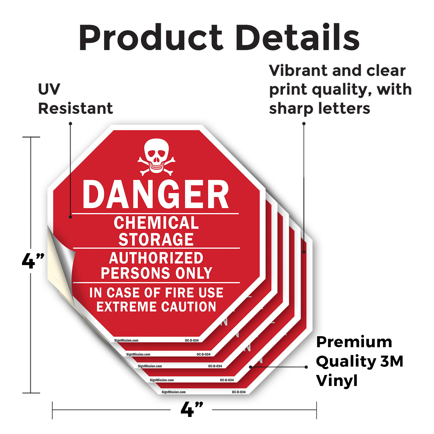Danger Chemical Storage Authorize Octagon Sign Weather Resistant Made in the USA - Picture 23 of 64