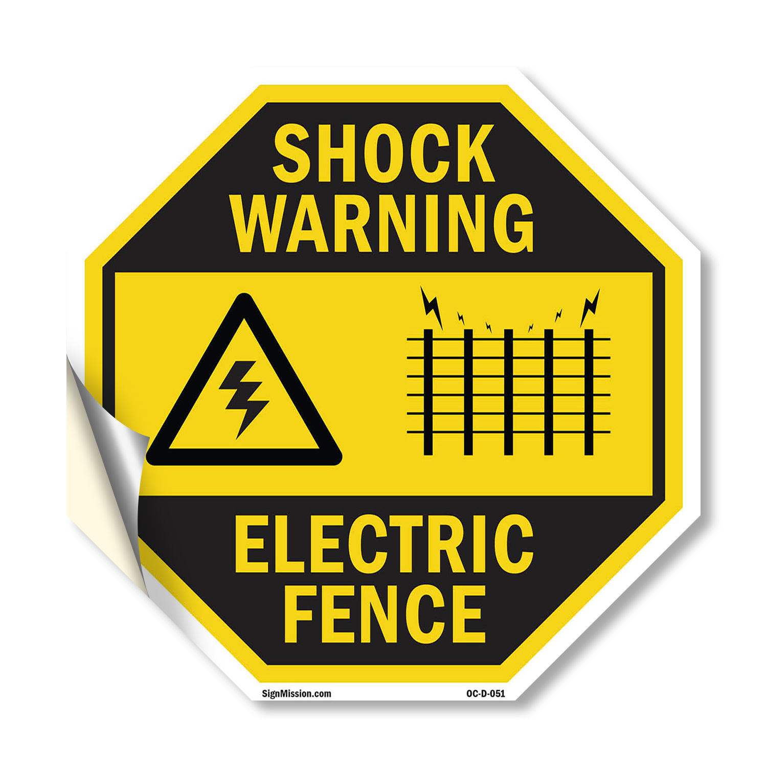 Shock Warning Electric Fence Octagon Sign Weather Resistant Made in the USA