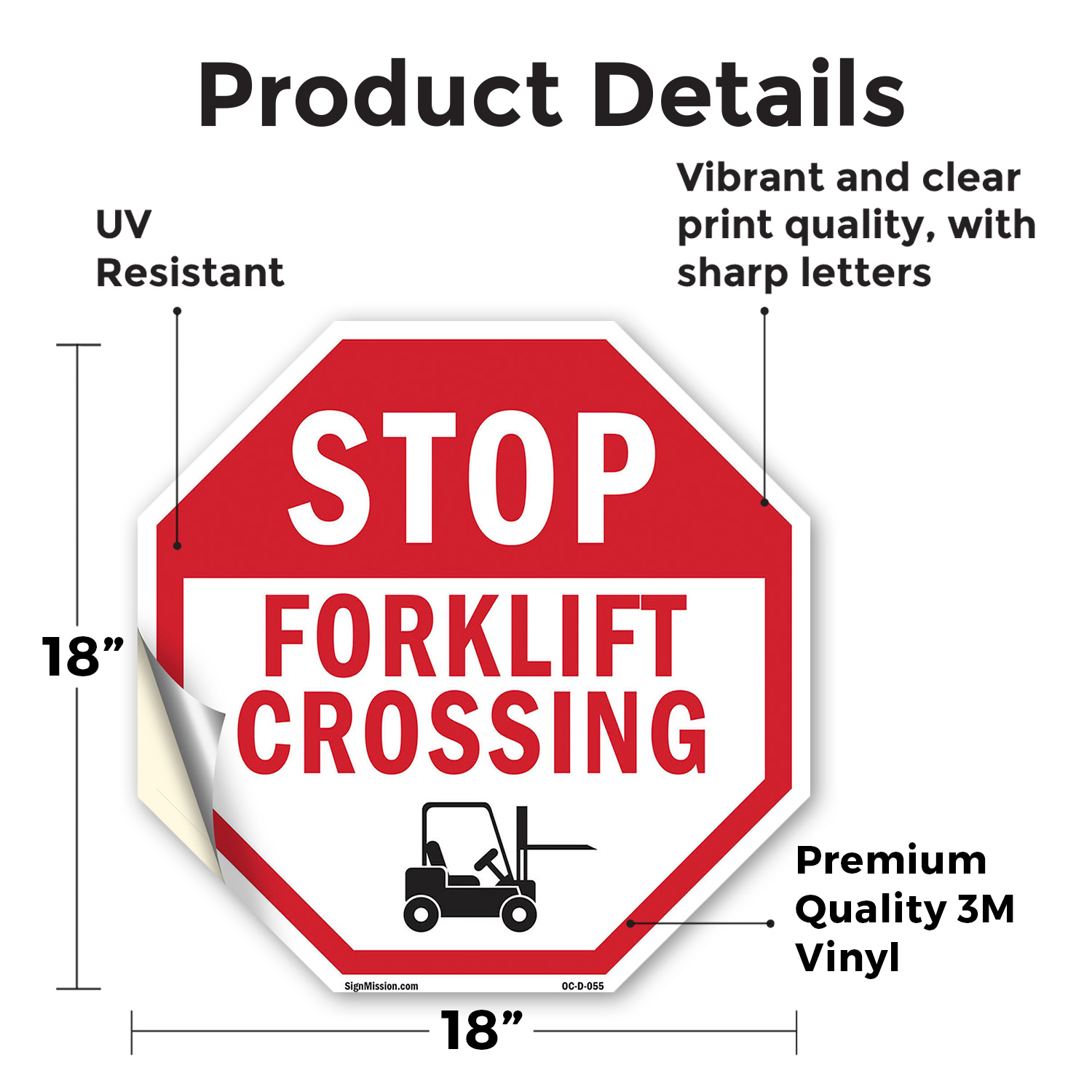 Stop Forklift Crossing Octagon Sign Weather Resistant Made in the USA - Picture 25 of 28