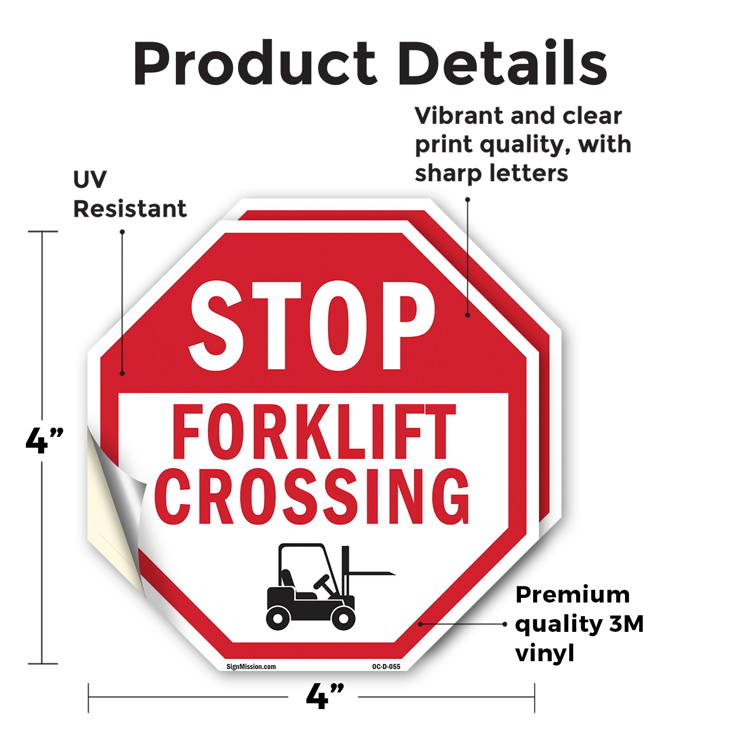 Stop Forklift Crossing Octagon Sign Weather Resistant Made in the USA - Picture 12 of 28