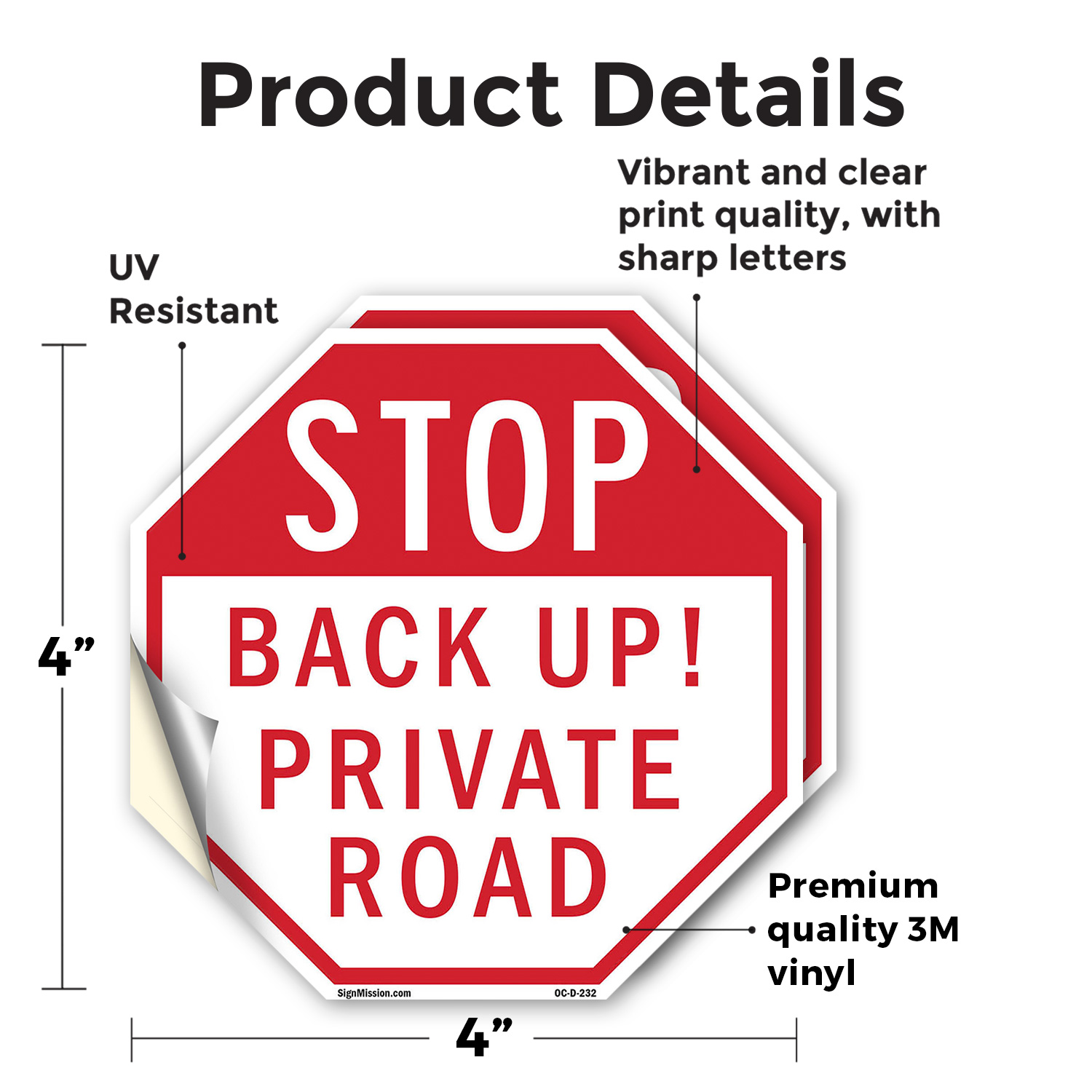 Stop Back Up! Private Road Octagon Sign Weather Resistant Made in the USA - Picture 13 of 64