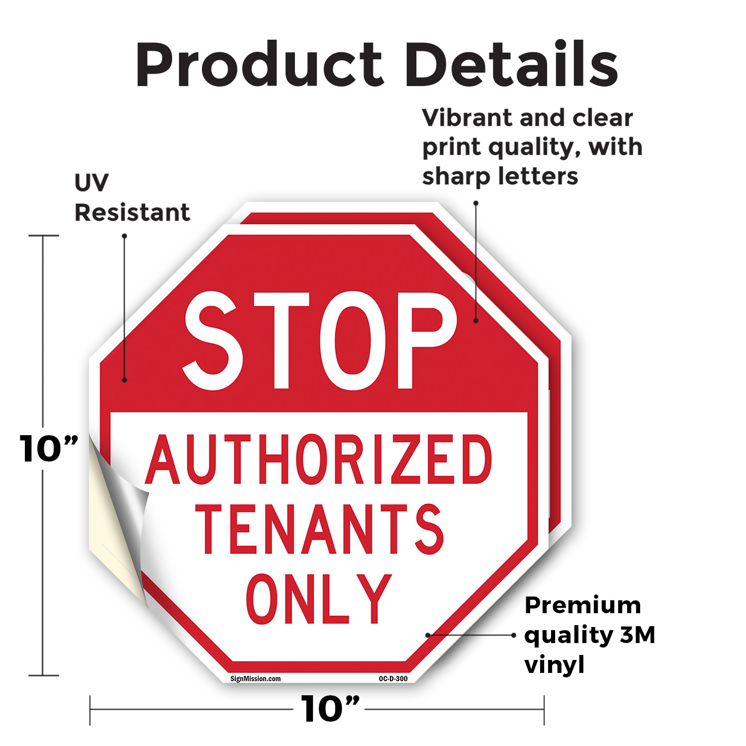 Stop Authorized Tenants Only Octagon Sign Weather Resistant Made in the USA - Picture 3 of 64
